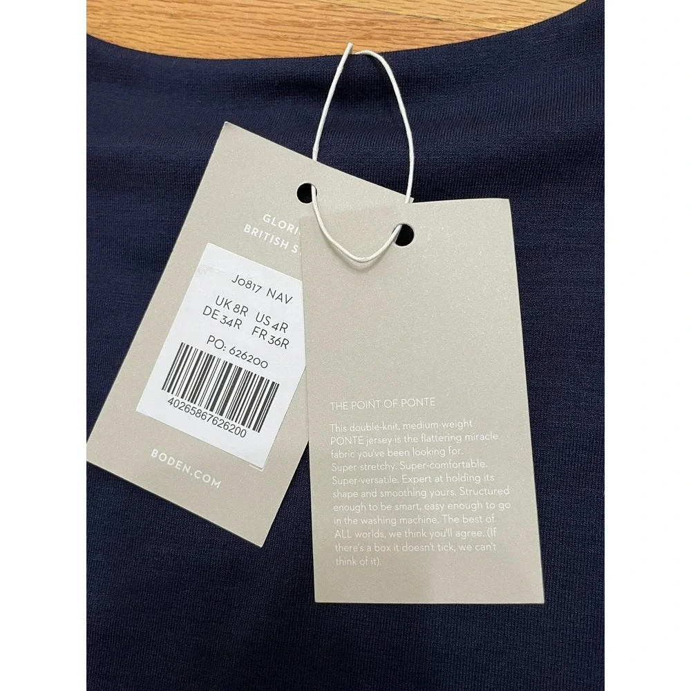 Boden Maggie Women's 4 Blue Dress Ponte Knit Fit &‎ Flare Ruched Waist Classic